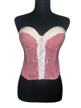 Gingham Lace-Up Bustier Corset Top ❤️🤍